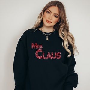 Mrs Claus Holiday Christmas Sweater Crewneck Black And Red Unisex Sizes NWT